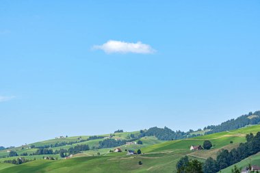 Idyllic green hills create a beautiful landscape. Perfect for travel, nature, and peace themes