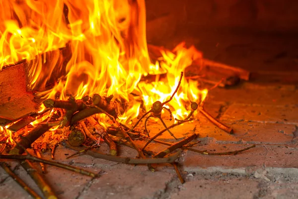 burning wood in furnace