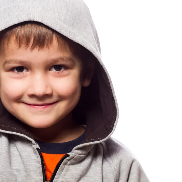 Cute boy wearing hooded sweatshirt — Stock Photo, Image