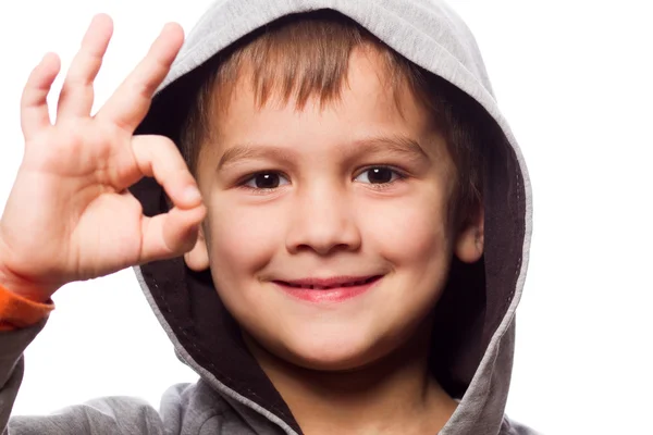 Cute boy show his hand ok — Stock Photo, Image