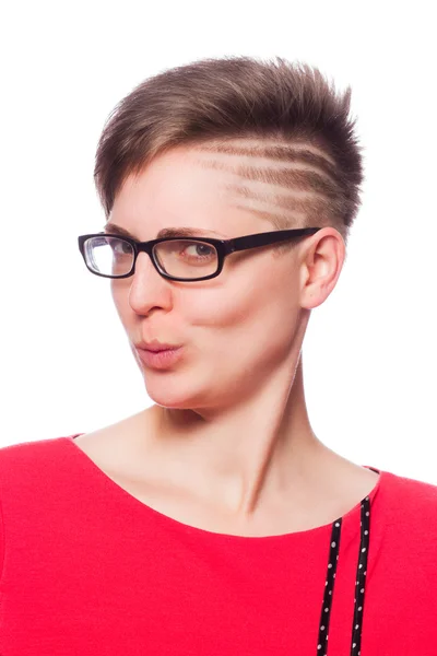 Surprised woman with modern short hair — Stock Photo, Image