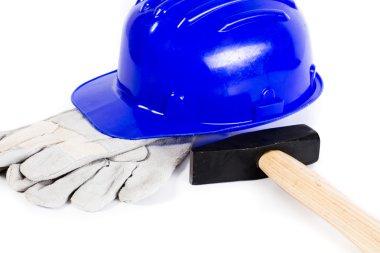 baret, eldiven ve çekiç