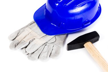 baret, eldiven ve çekiç