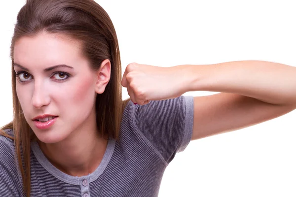 Cute girl hitting punching herself — Stock Photo, Image