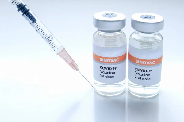 Calgary Alberta Kanada Prosince2020 Přípravek Sinovac Covid Lahvičky Vakcínami Injekční — Stock fotografie