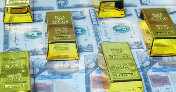 Several Bar Golds Gold Bullion Gold Ingoton Top American Dollar — Stock Video