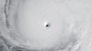 Çarpıcı bir hava uydu görüntüsü belirgin bir göz ve güçlü bir kasırga veya tayfunun girdaplı bulut bantlarını gösteriyor.