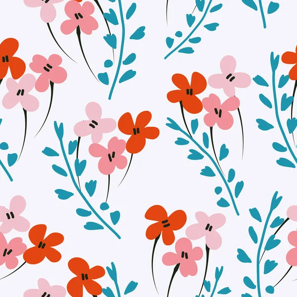 Λευκό με ροζ και κόκκινα απλά λουλούδια απρόσκοπτη σχέδιο μοτίβο φόντο. — Διανυσματικό Αρχείο