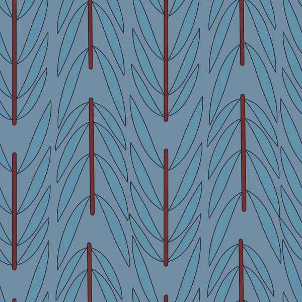 회색 파란색 가지와 이파리의 솔기없는 무늬 디자인. — 스톡 벡터