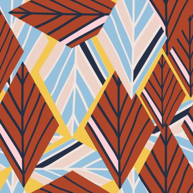 Kahverengi, bebek mavisi ve turuncu geometrik elmas soyut şekiller, kusursuz desenli arka plan tasarımı..