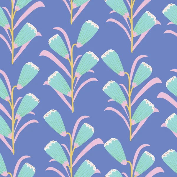Pastel azul con flores bulbo rosa y aguamarina diseño de fondo patrón sin costuras. — Vector de stock
