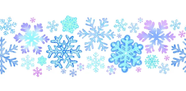Cute Niebieskie Różowe Płatki Śniegu Białym Tle Płynnej Linii — Zdjęcie stockowe