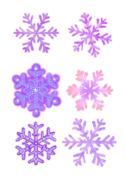 Purpurowe Płatki Śniegu Zestaw Projektowania Zimowego — Zdjęcie stockowe