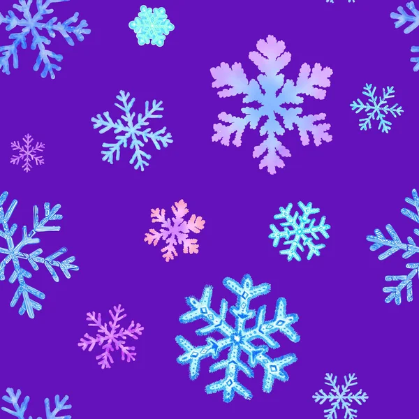 Mignon Snoflakes Dans Motif Sans Couture Sur Fond Violet — Photo