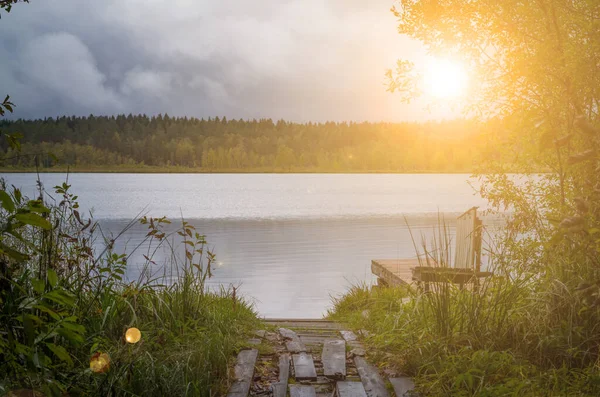 Beautiful Pier Russian Lake — Stock Photo, Image