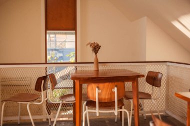 Bir kafe 'nin içi çok güzel. Bir restoranda sonbahar altın ışığı.