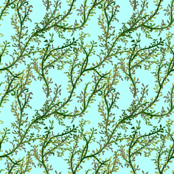 緑の花のシームレスパターン上の青の背景 — ストック写真