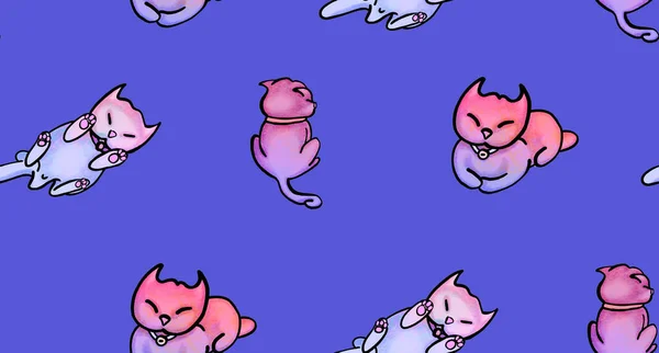 Słodkie fioletowe koty w płynny wzór na fioletowy. — Zdjęcie stockowe