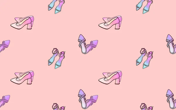 Pearl pink, blue, silver shoes in seamless pattern — Stock Photo, Image