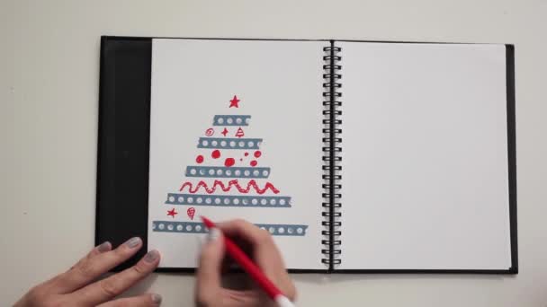 Desenho de enfeites de xmas na árvore de fita washi no diário — Vídeo de Stock