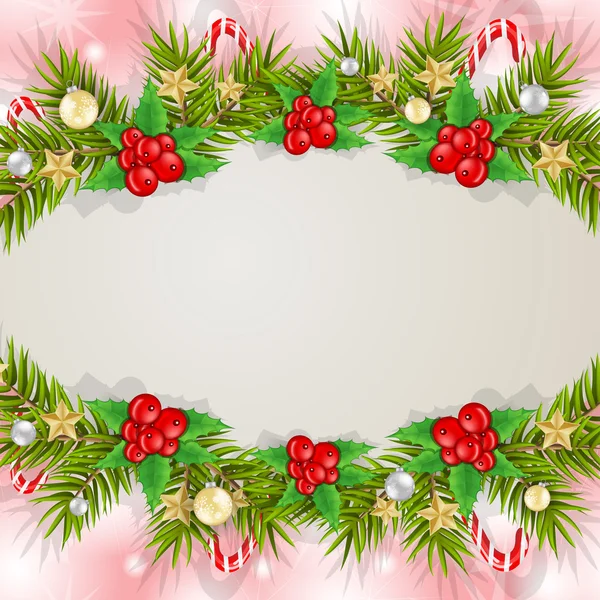 Vánoční přání pozadí s pobočkami a dekorace — Stock fotografie