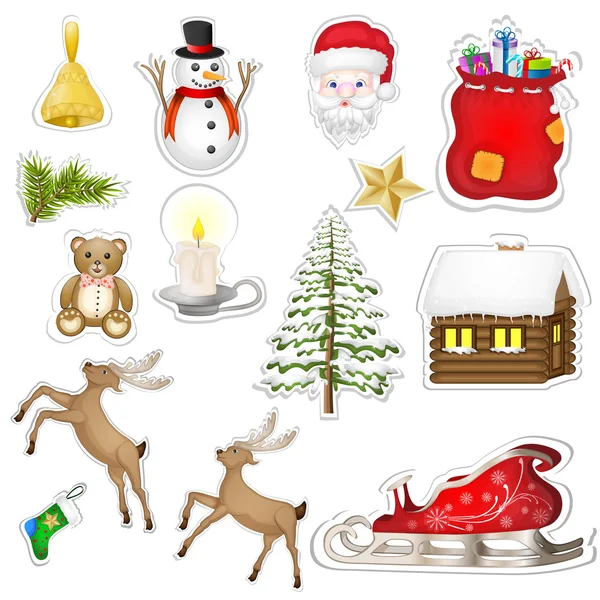 Kerst elementen sticker op wit — Stockfoto