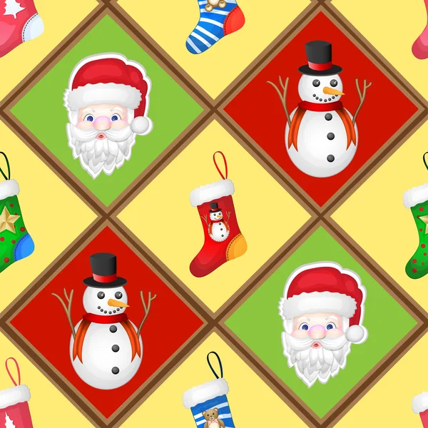 Christmas pattern with socks, Santa and snowman — Stock Photo, Image