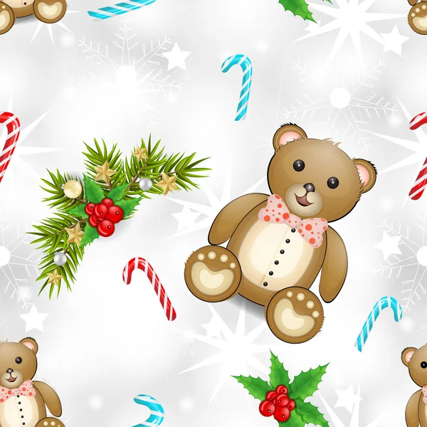 Patrón de Navidad con oso de peluche —  Fotos de Stock