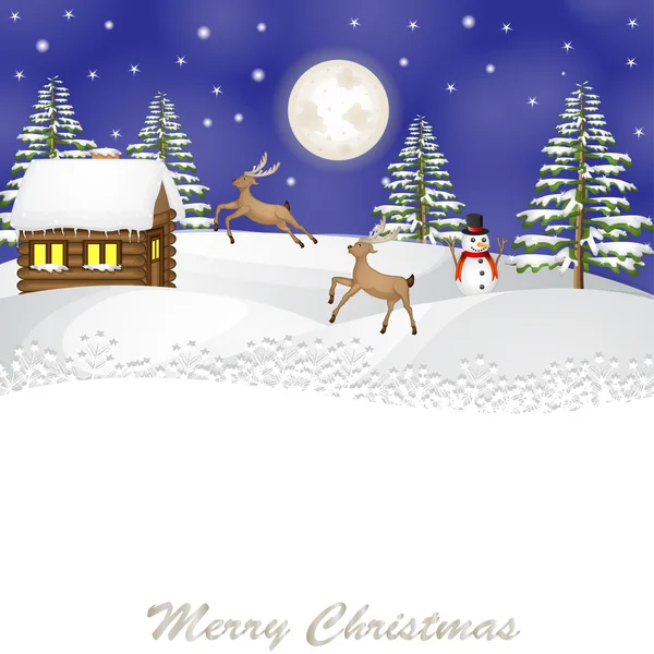 Christmas landscape with reindeer — Stock Photo, Image