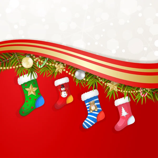 Christmas socks over branches decoration — Stock Photo, Image