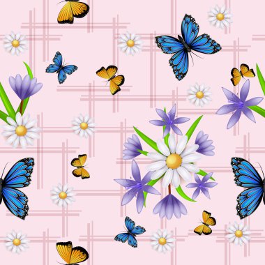 Kelebek ve çiçekler kusursuz desen