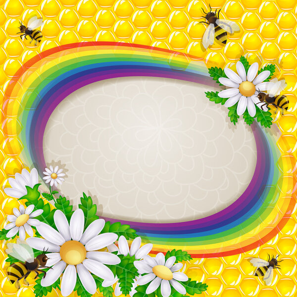 Rainbow with bee and honeycomb