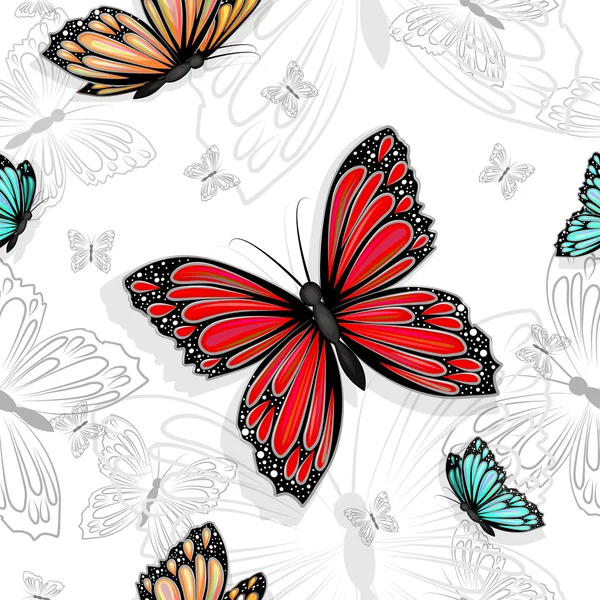 Nahtloses Muster mit bunten Schmetterlingen — Stockfoto