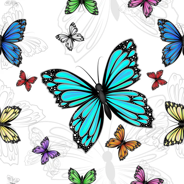 Naadloos patroon met kleurrijke vlinders — Stockfoto