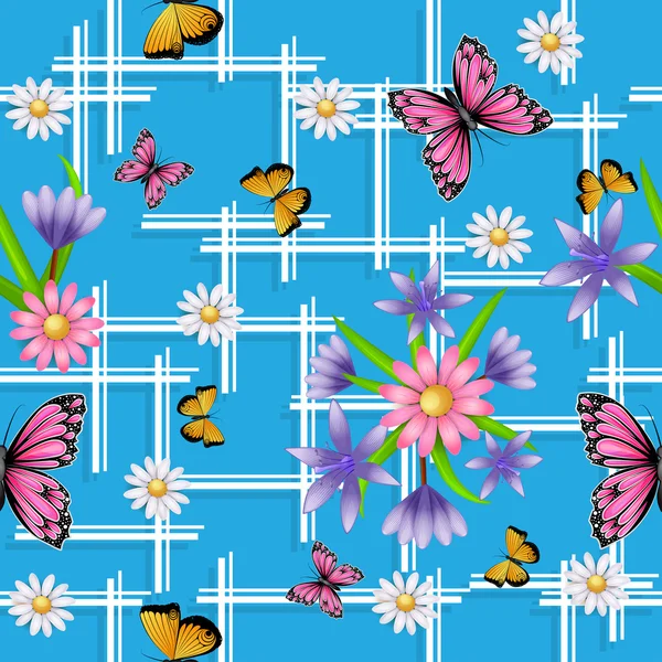 Vlinder en bloemen naadloos patroon — Stockfoto