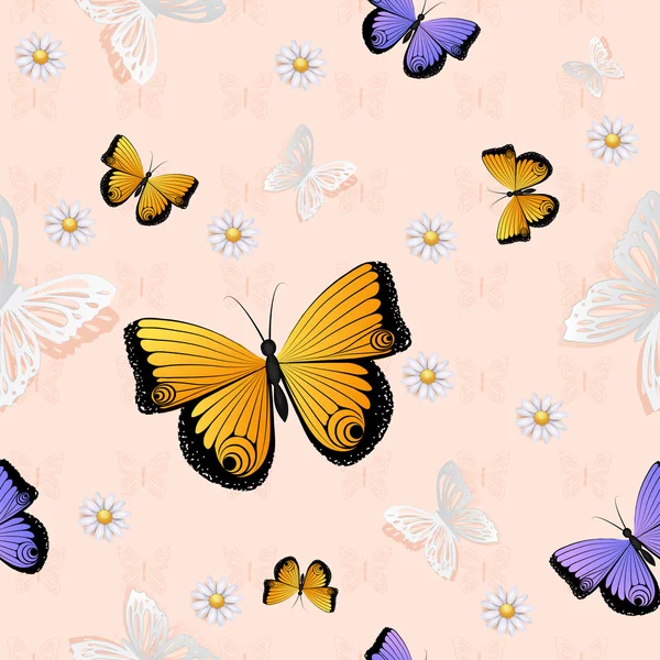 Schmetterling und Blumen nahtloses Muster — Stockfoto