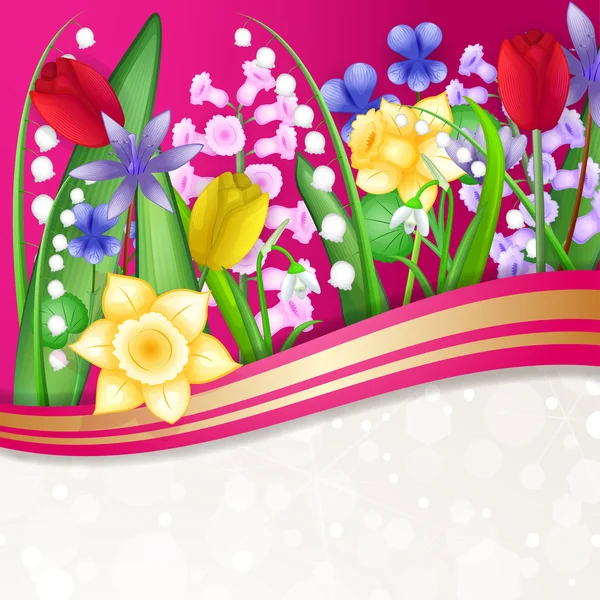 Veelkleurige lente bloemen kaart — Stockfoto