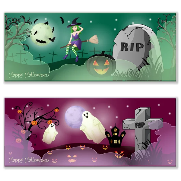 Carte d'Halloween avec sorcière et fantôme — Photo