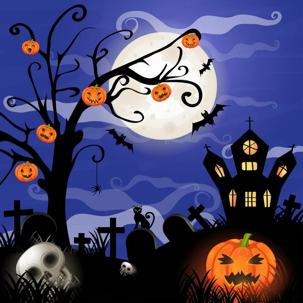 Halloween card with skeleton and pumpkin — Stock Photo, Image