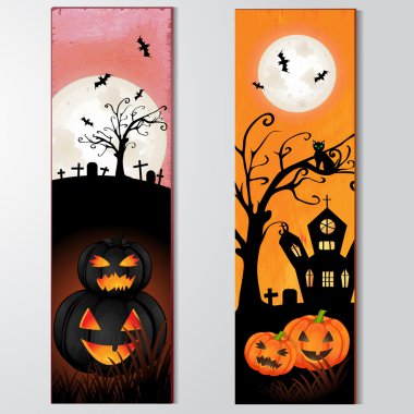 Cadılar Bayramı kartı yarasalar ve kabak ile