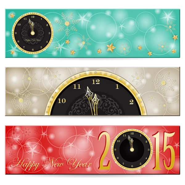 Szczęśliwego nowego roku-złoty zegar i gwiazdy — Zdjęcie stockowe