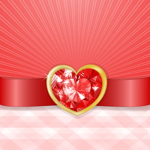 Tarjeta de San Valentín con corazón de diamante rojo — Zdjęcie stockowe
