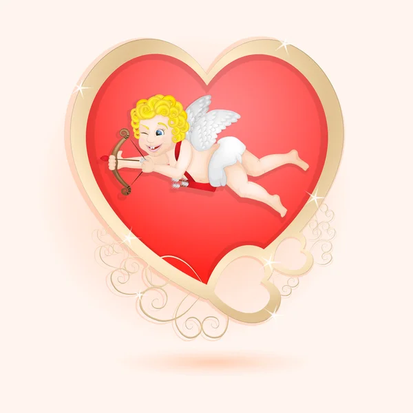 Golden heart with cupid isolated — Stock Photo, Image