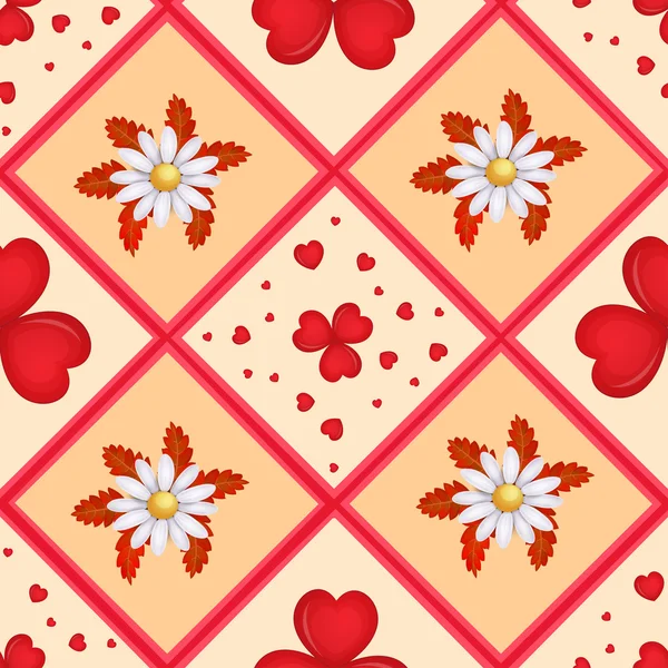 Muster mit Cartoon-Herzen und Blume — Stockfoto