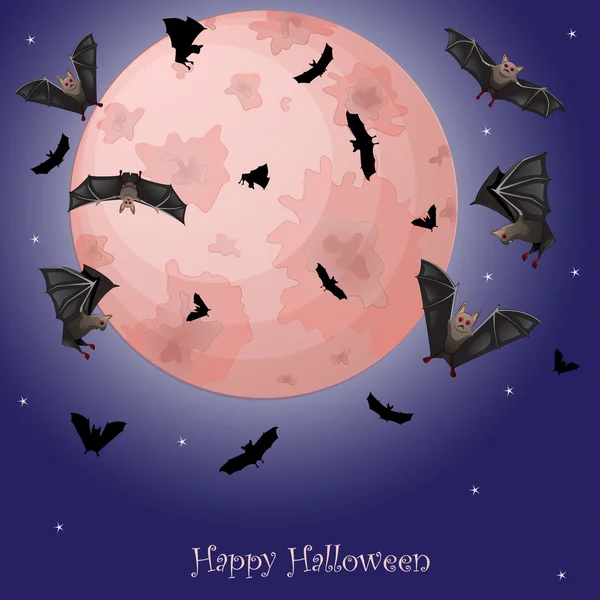 Bats flying in the night with a full moon — Stock Vector