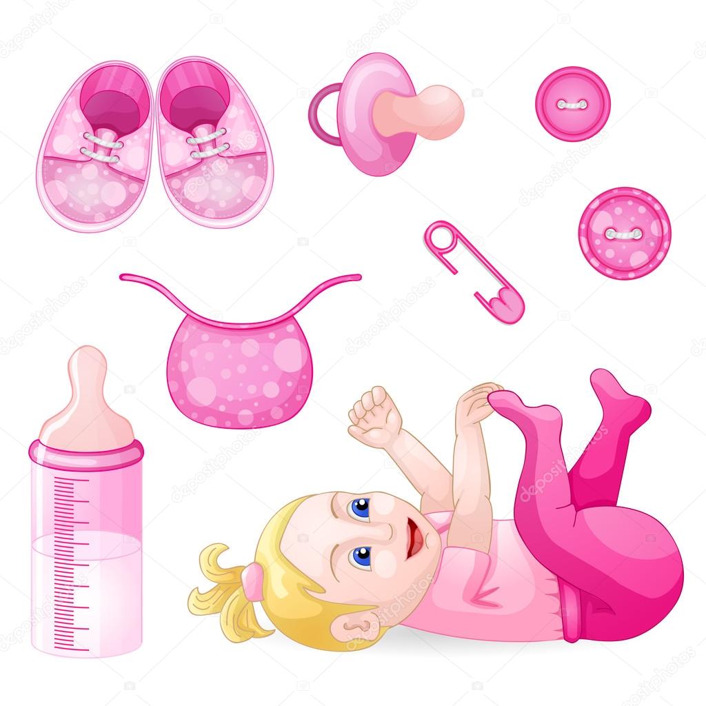 Set of design elements for baby shower