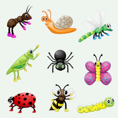 Set of cute cartoon insects clipart