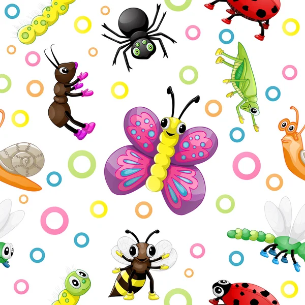 Söta tecknade insekter mönster — Stock vektor