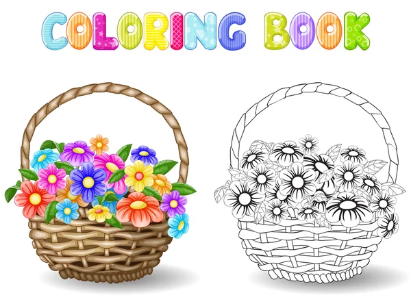 Colorir flores em uma cesta —  Vetores de Stock