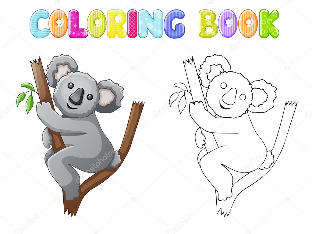 Da colorare koala in un albero — Vettoriale Stock
